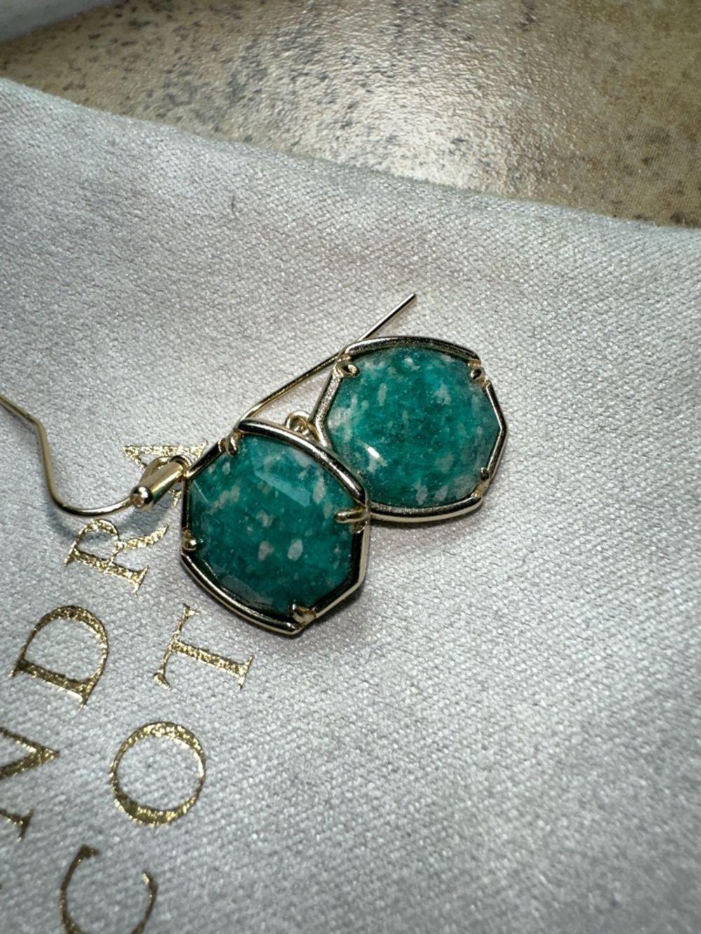 Kendra Scott Green Faceted Stone Drop Earrings - Gold Frame